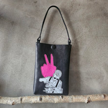 Load image into Gallery viewer, black pouch, victory bag, filtr a mír, černá kabelka do divadla, vegetable tanned leather, upcyklace