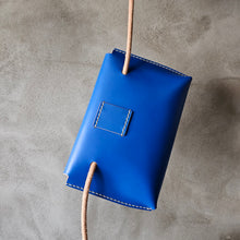 Load image into Gallery viewer, blue leather pouch, blueleather, binding pouch, handmade in Prague, handmade leather craft, leather craft, vegetable tanned leather