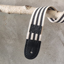 Načíst obrázek do prohlížeče Galerie, leather guitar stripe, vegetable tanned leather, cotton stripe, hand made accessories, made in Prague